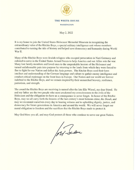 Elie Wiesel Award, May 2nd, 2022