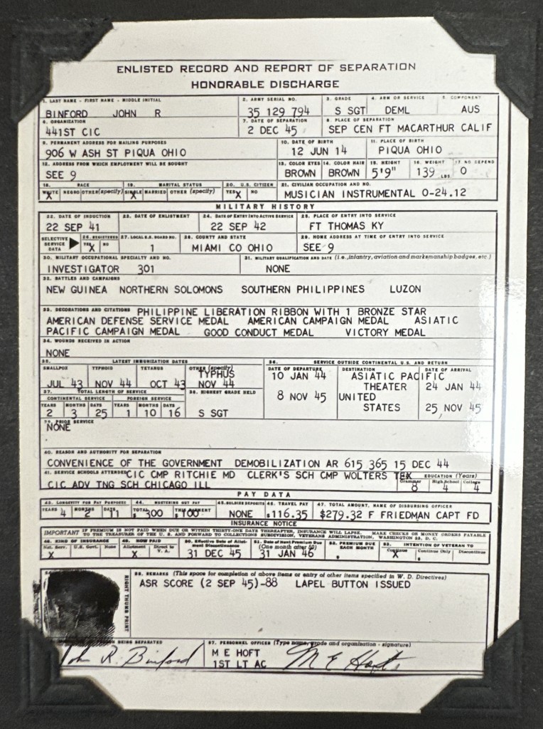 Enlisted Record and Report of Separation (lists CIC CMP Ritchie MD)