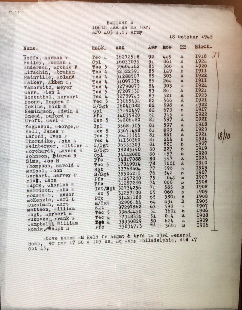 File:BtryB 106th AAA roster trfd 23rd GenHosp 1945-10-18.jpg