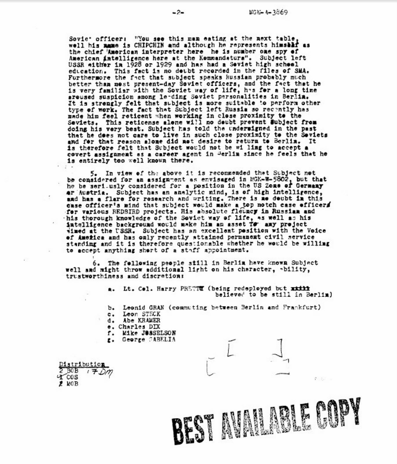 Bavaria order-of-battle / intelligence sheet naming Chipchin, 9 September 1950 (p. 2).