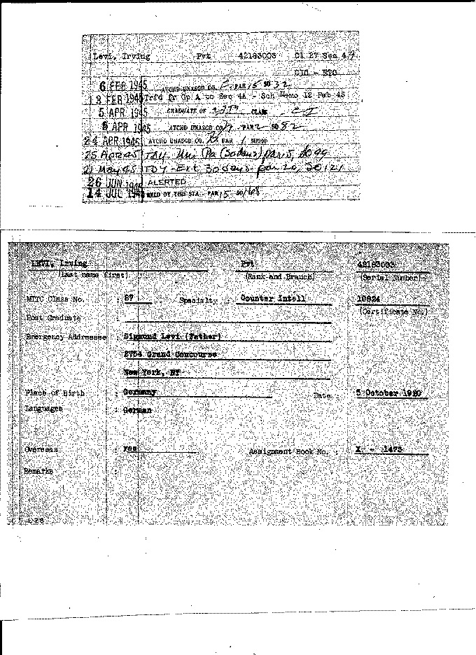 MITC service and specialty cards — Irving Levi
