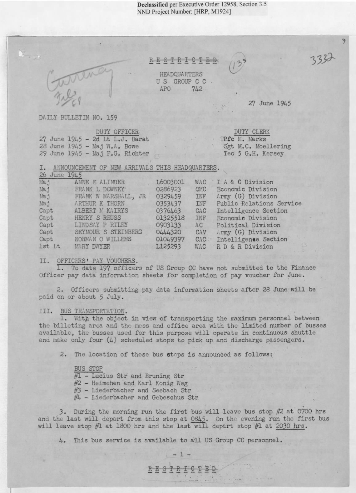U.S. Group Control Council Daily Bulletin (Steinberg packet; RB Archive).