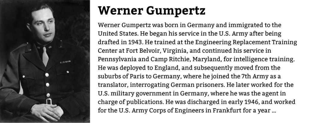 Biographical card with wartime portrait and service summary (source of graphic unknown)