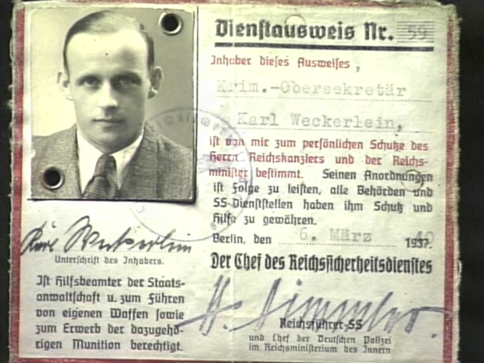 Captured RSD duty pass of Karl Georg Weckerlein (held in Tick packet; RB Archive).