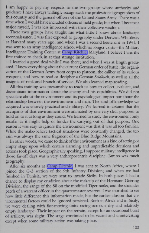 John Brinkerhoff Jackson, Landscape as Seen by the Military (memoir excerpt, p. 133) — Internet Archive discoveringverna0000jack.
