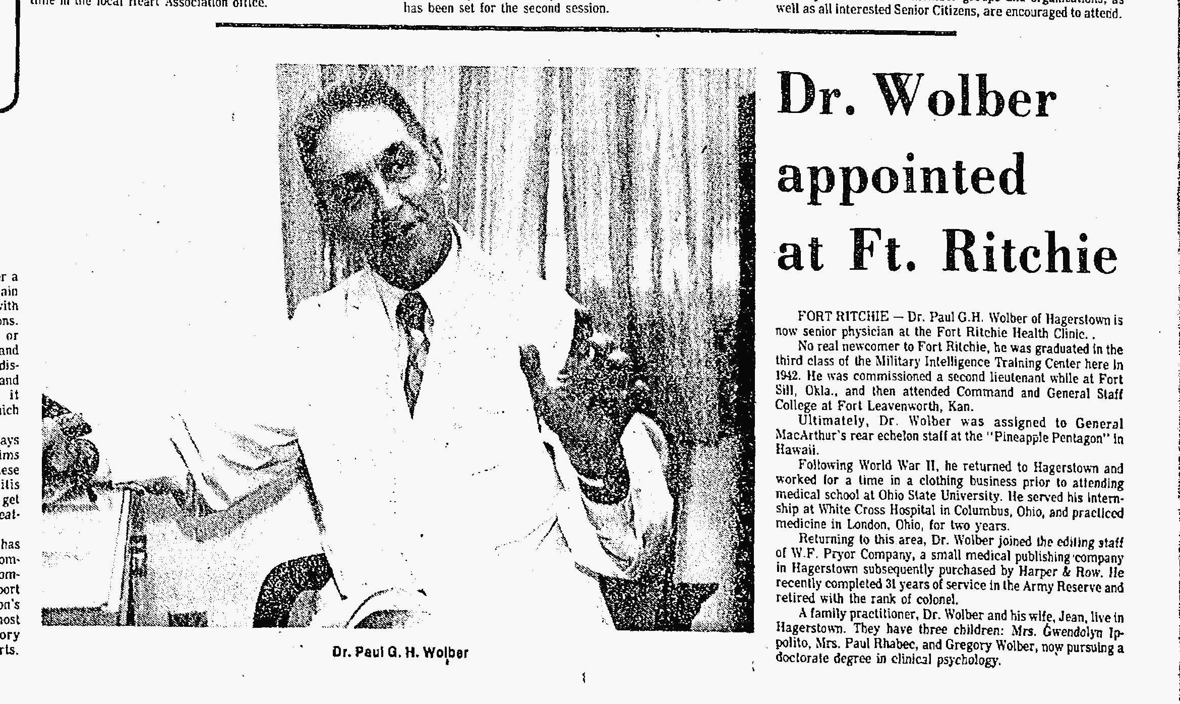 Hagerstown Morning Herald, 13 July 1977 — Wolber / Fort Ritchie clinic coverage.
