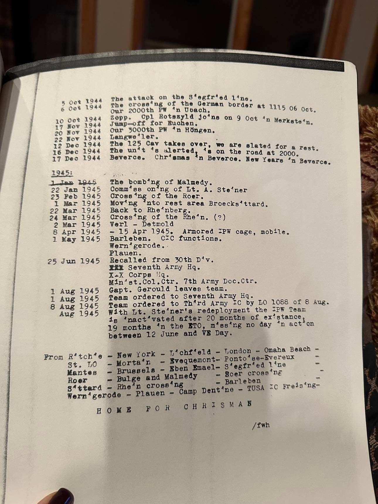 IPW Team 46 history and activities (page 3); notes Steiner redeployment and team inactivation (RB Archive).
