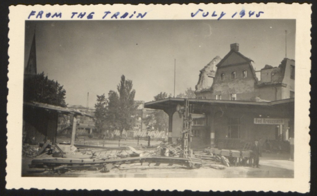 Bad Kreuznach railroad station from the train, July 1945 (from Suessmann papers)