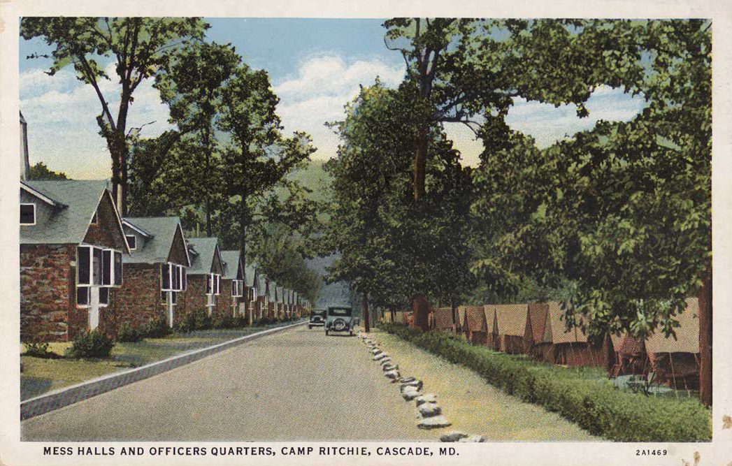 Camp Ritchie postcard — mess halls and officers’ quarters (RB Archive)