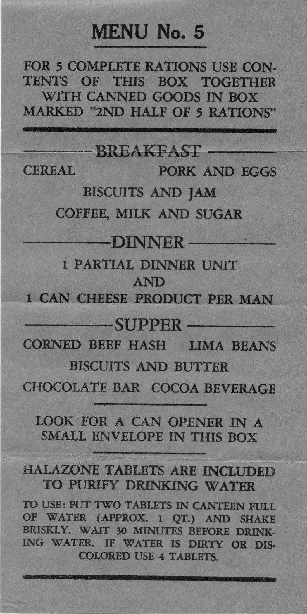 Christmas Day 1944 menu from a letter written during the Battle of the Bulge while serving with IPW Team 141, 84th Infantry Division