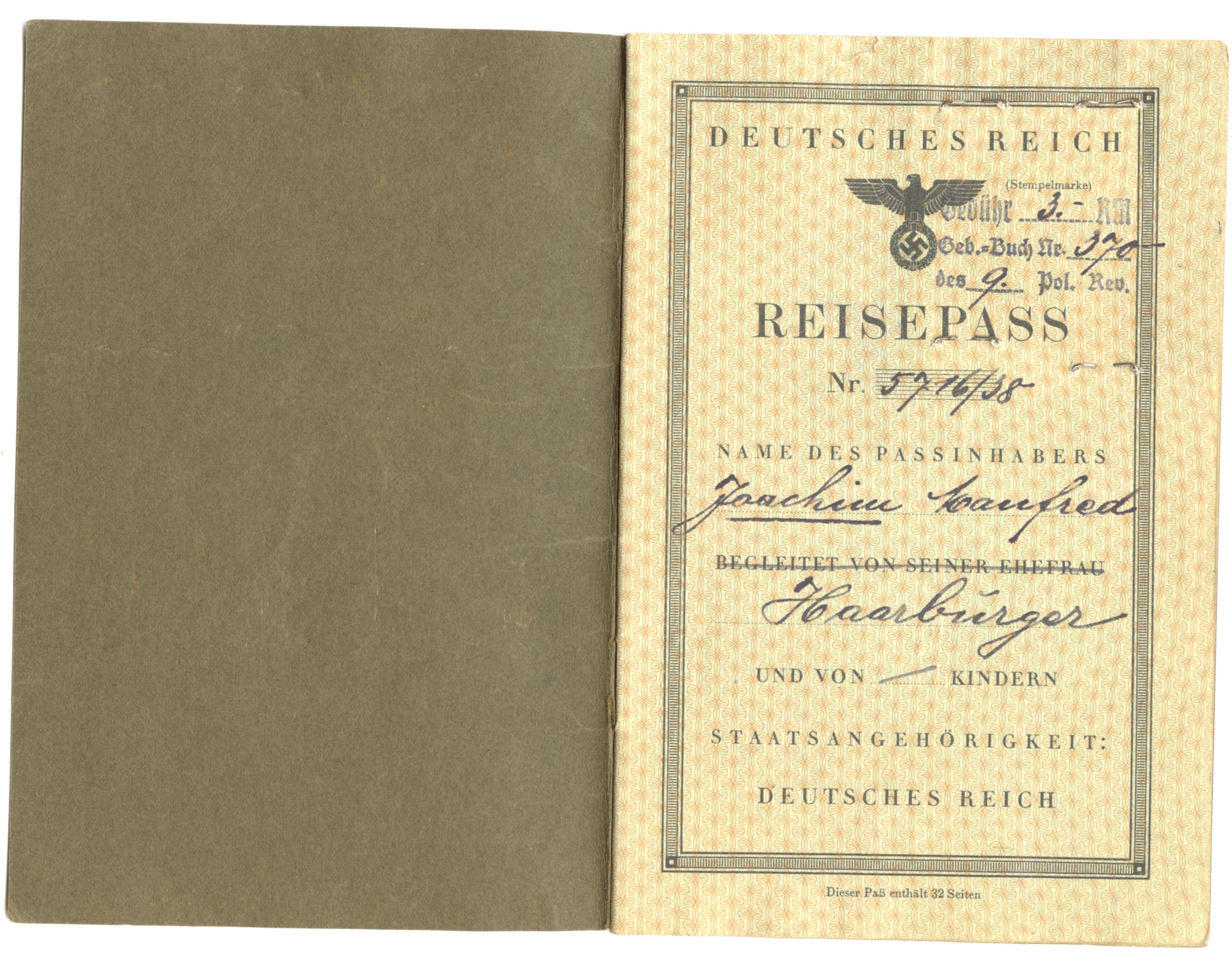 German passport cover/spread (RB Archive).