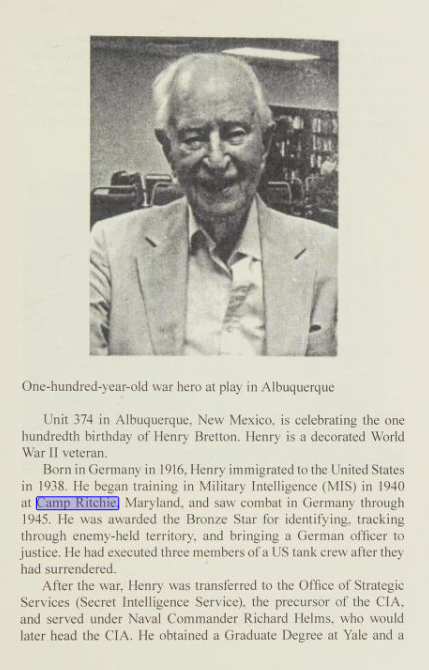 Dream Shadows / Unit 374 profile pages mentioning Henry Bretton’s Centennial and wartime service.