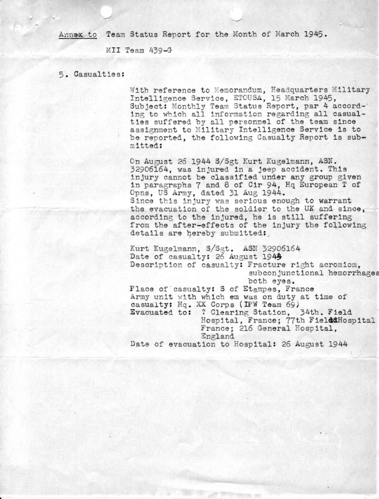 March 1945 casualty annex — Kugelmann jeep accident.