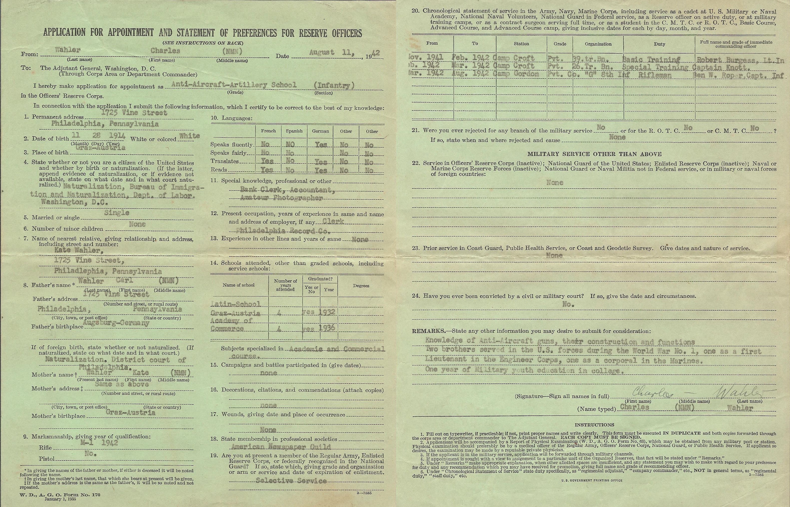 File:Wahler Charles reserve officer application 1942.jpg