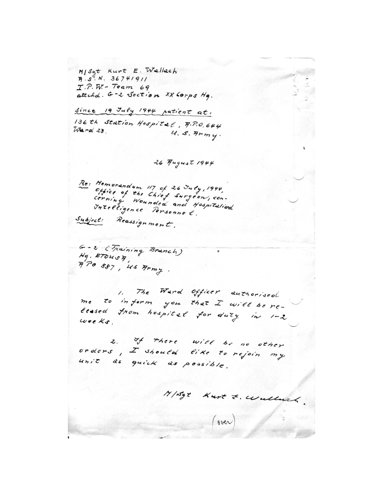 File:IPW69 Wallach hospital letter reassignment 1944-08-26.jpg