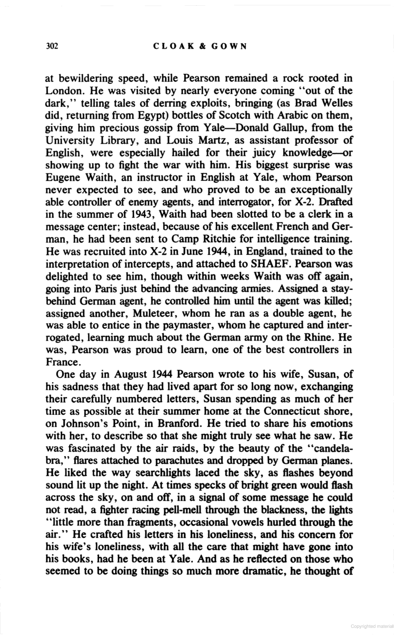 Robin W. Winks, Cloak & Gown, p. 302 — Eugene Waith / Camp Ritchie / X-2 (RB Archive).