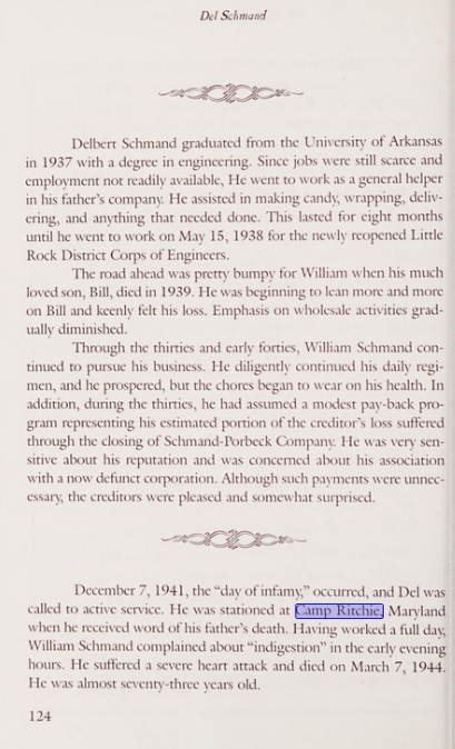 The Sweet Side of Little Rock excerpt noting Camp Ritchie (RB Archive del01)