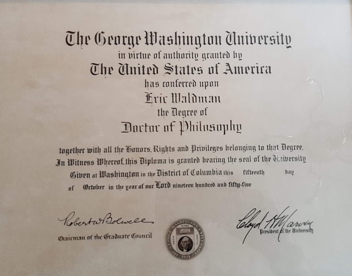 Eric Waldman, Doctor of Philosophy, October 15, 1955