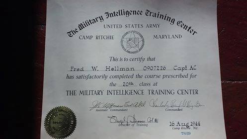Camp Ritchie certificate, dated 16 August 1944.